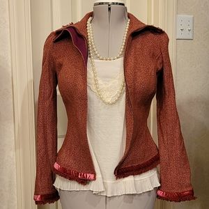 Vintage Diane von Furstenberg Wool Tweed Marika Blazer Velvet & Fringe Trim